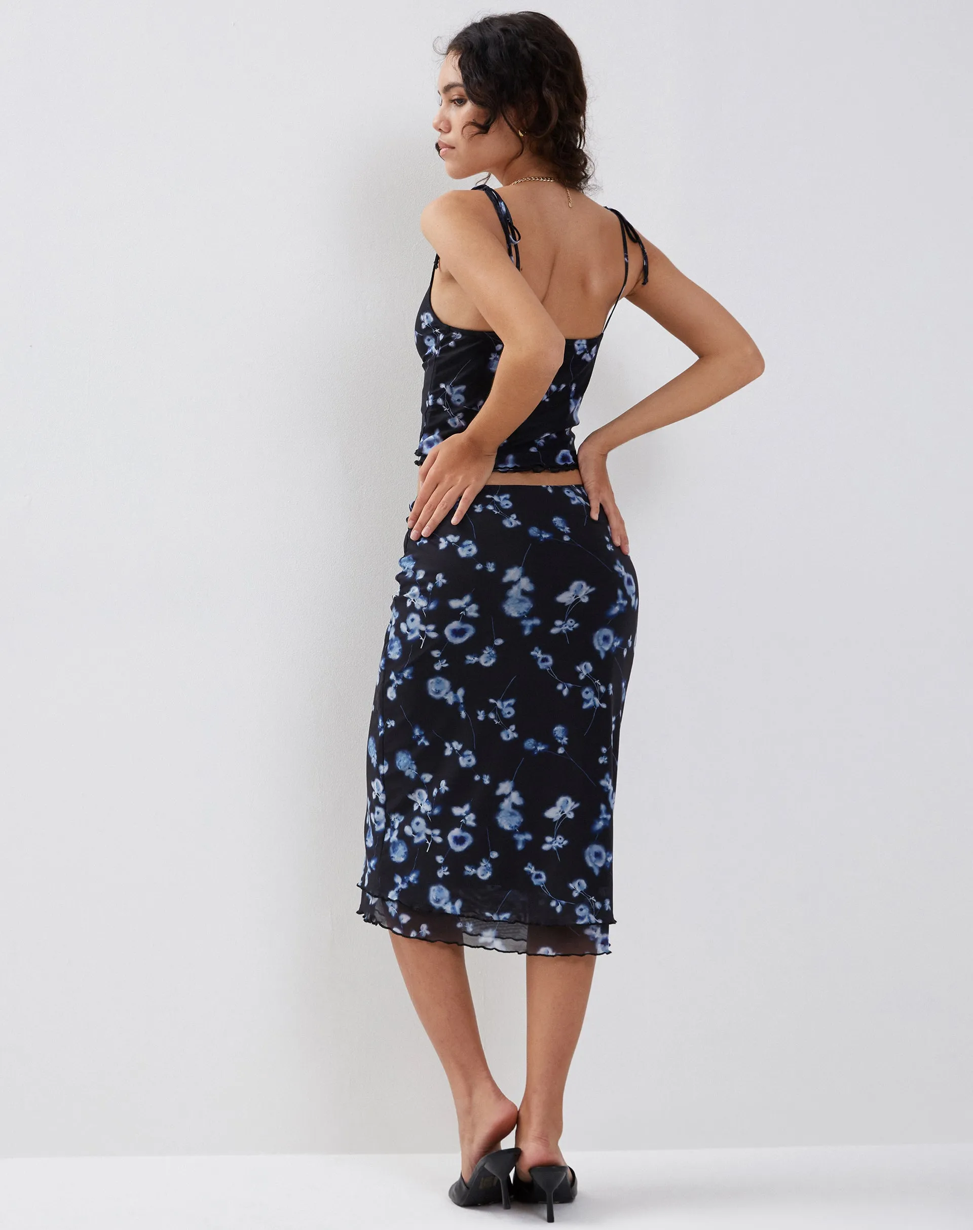 TAMARI TOP MESH DIFFUSED FLORAL NAVY