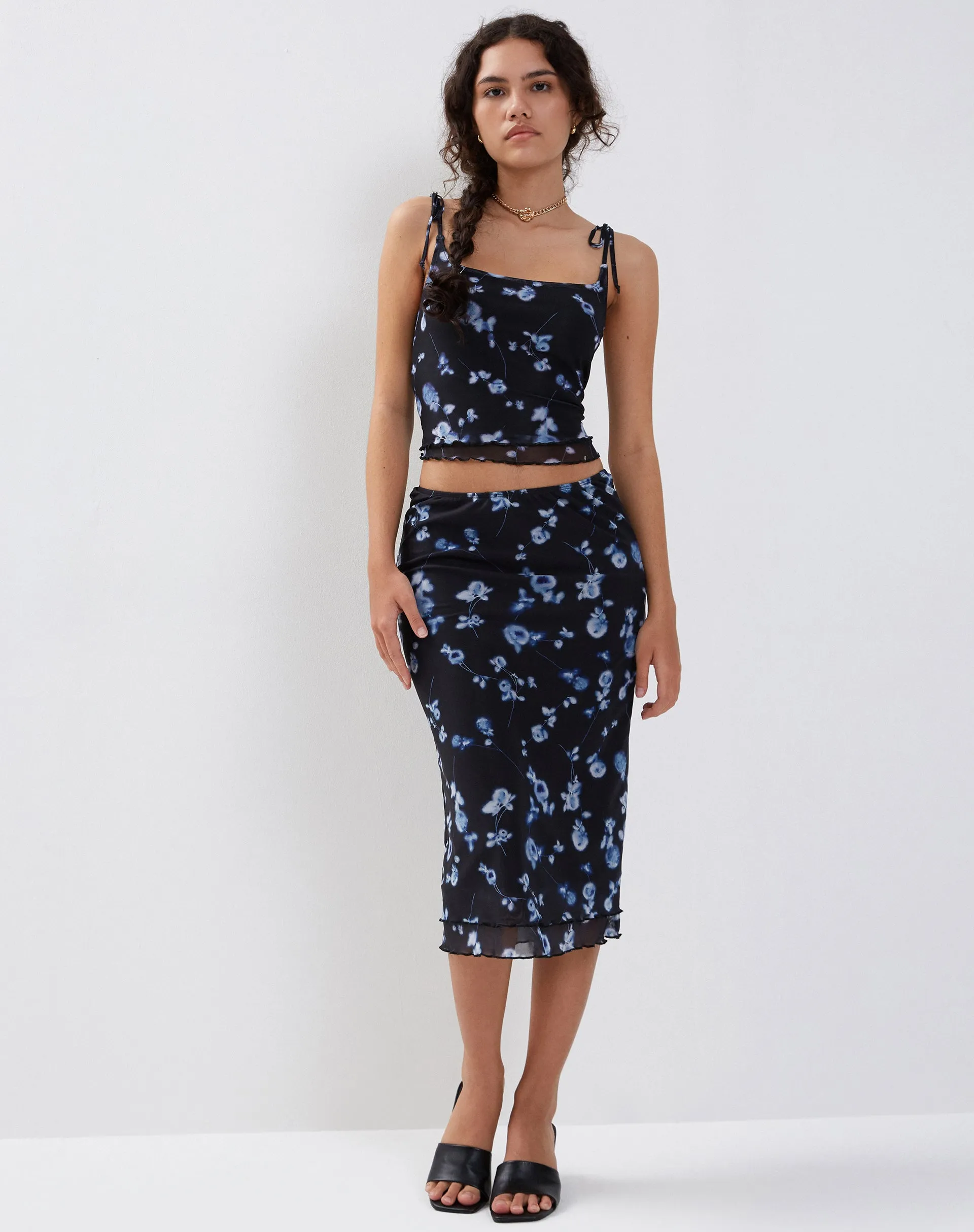 TAMARI TOP MESH DIFFUSED FLORAL NAVY