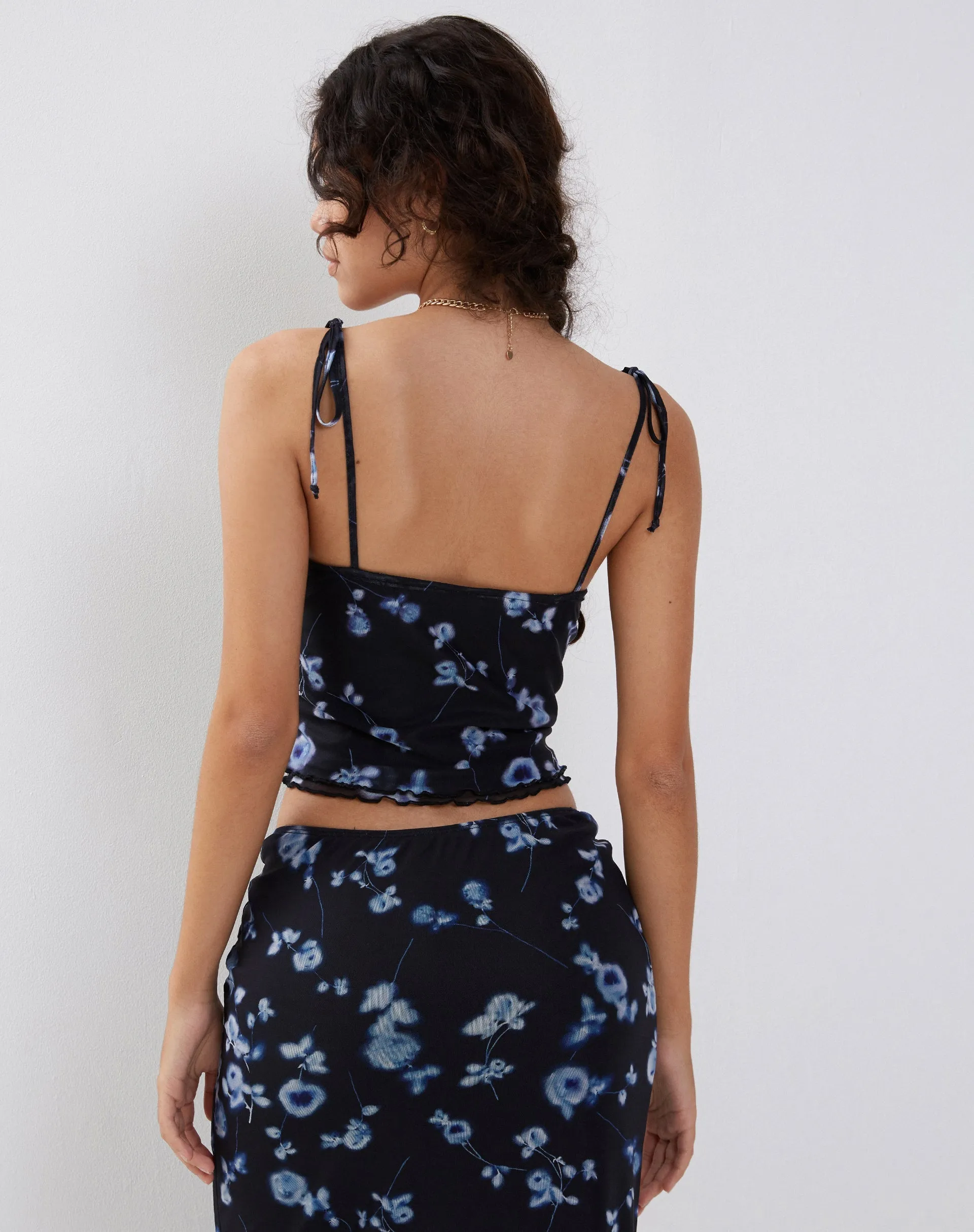 TAMARI TOP MESH DIFFUSED FLORAL NAVY