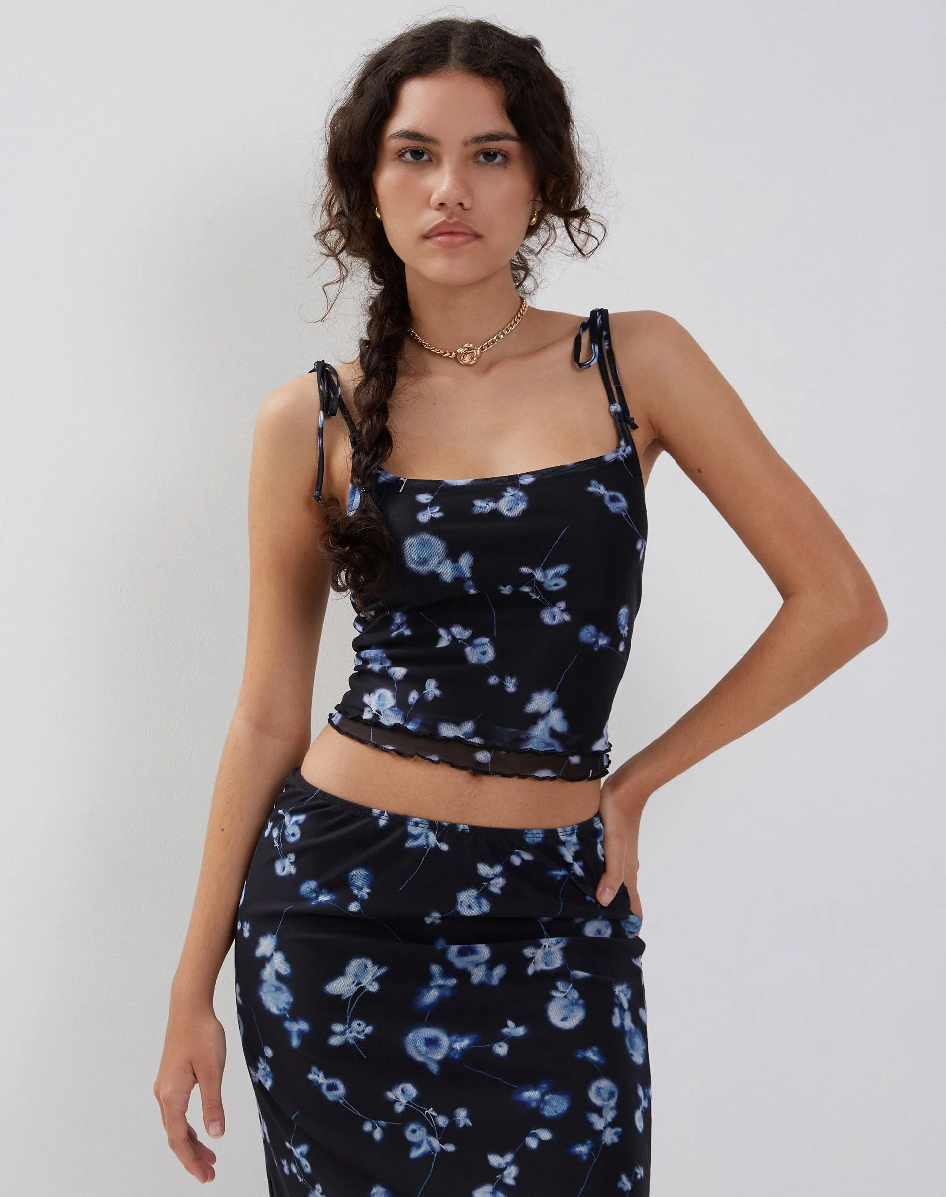 TAMARI TOP MESH DIFFUSED FLORAL NAVY