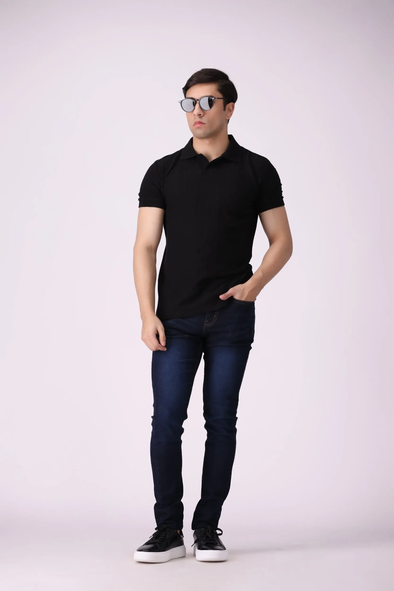 Textured Black Polo Shirt