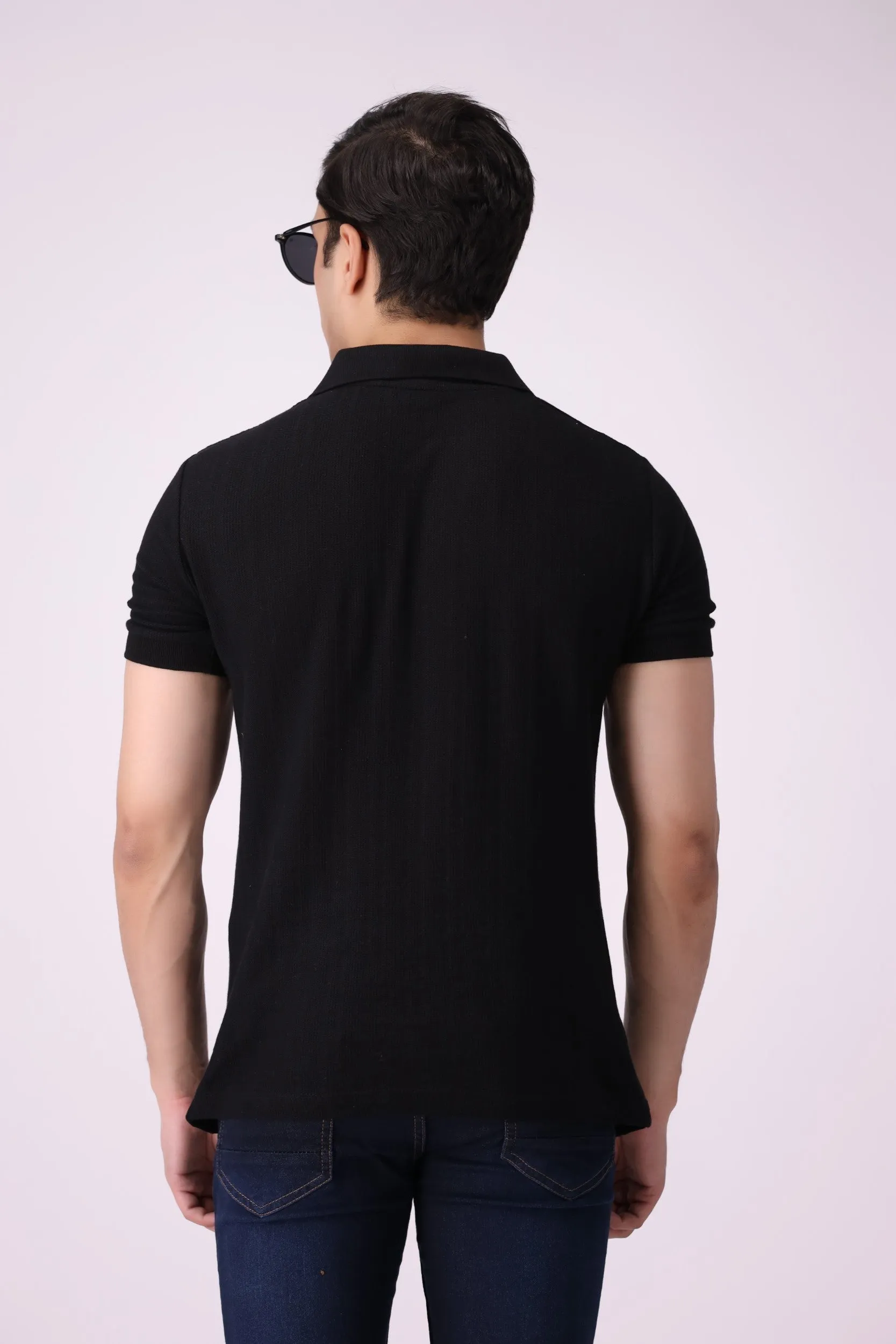 Textured Black Polo Shirt