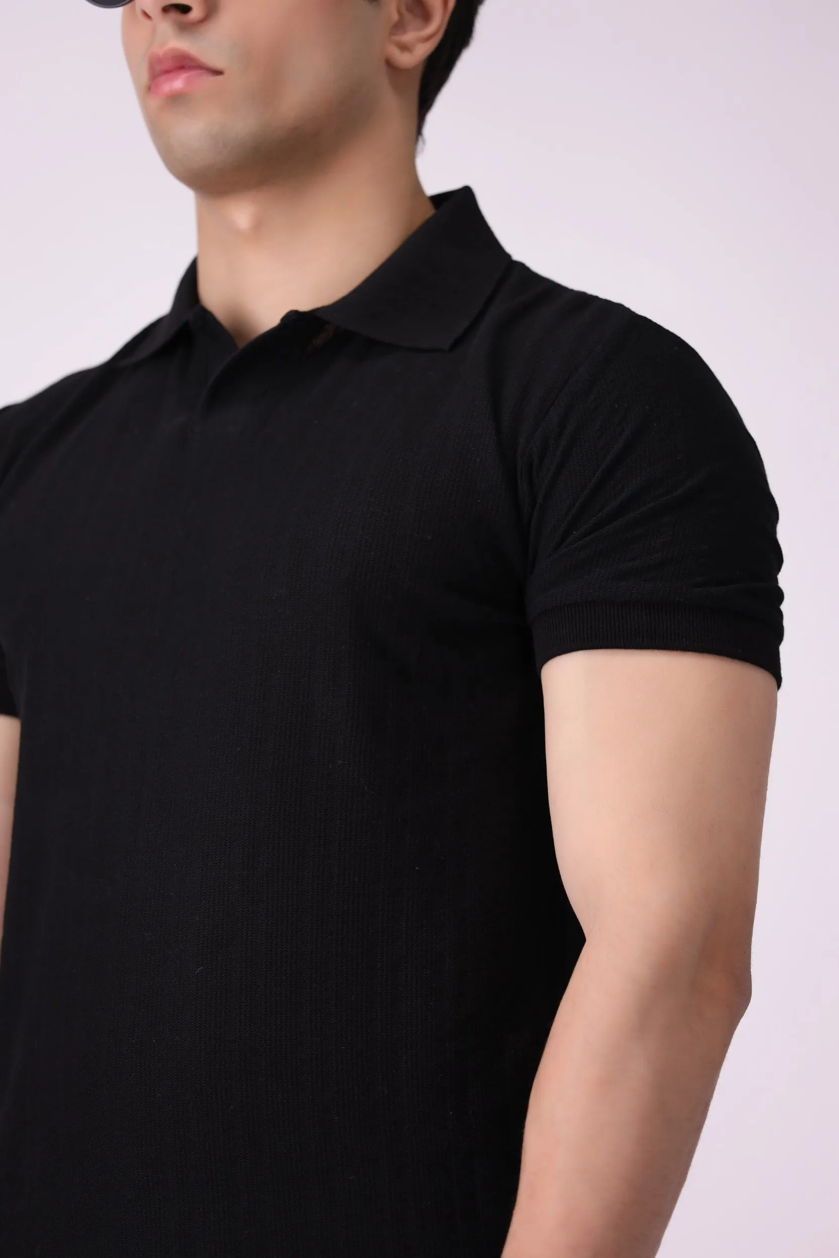Textured Black Polo Shirt