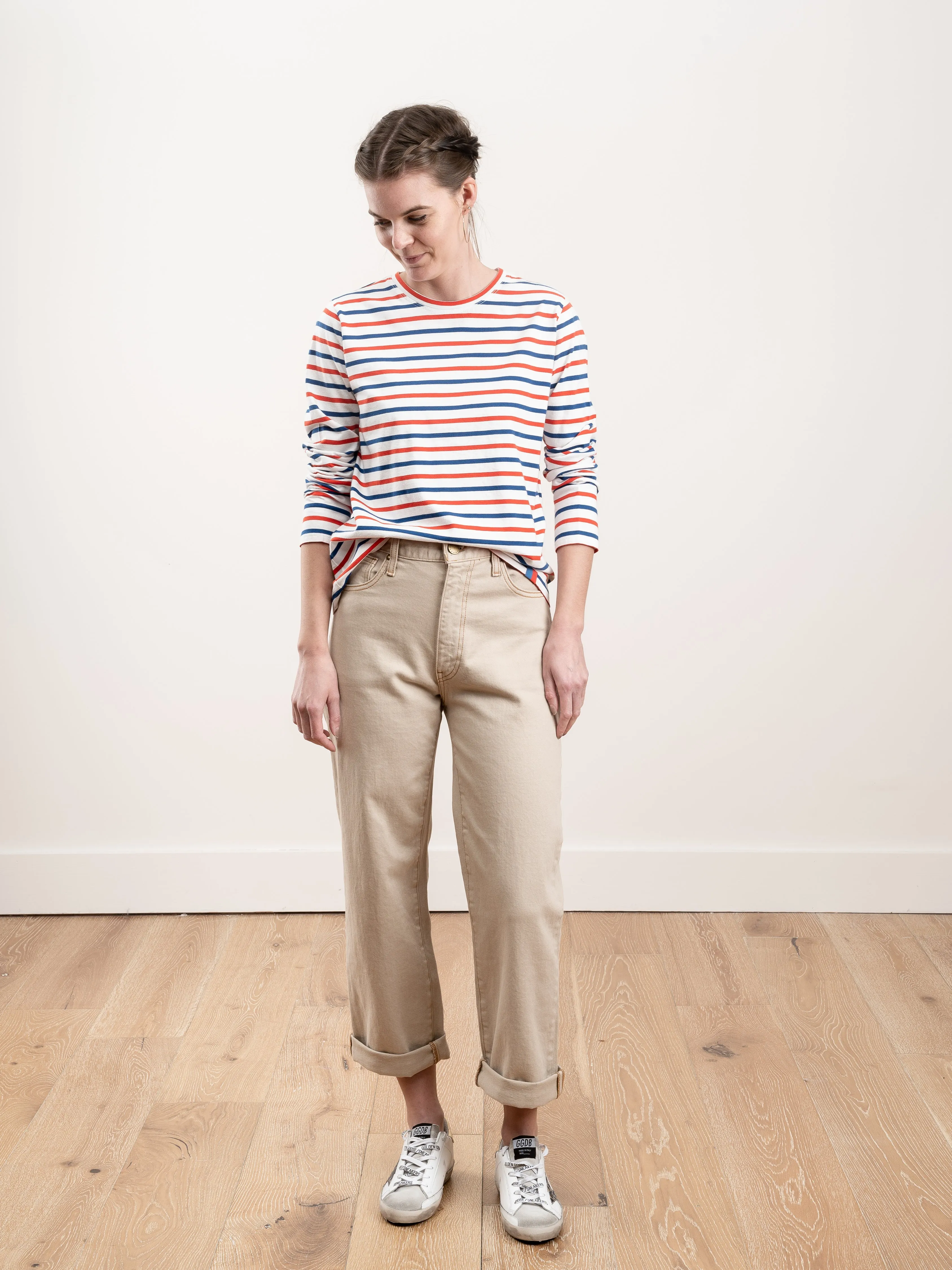 the modern long shirt - white/true blue/poppy