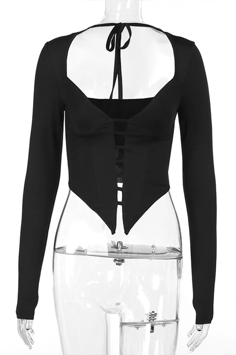 TI0603 Square Neck Cutout Crop Shirt