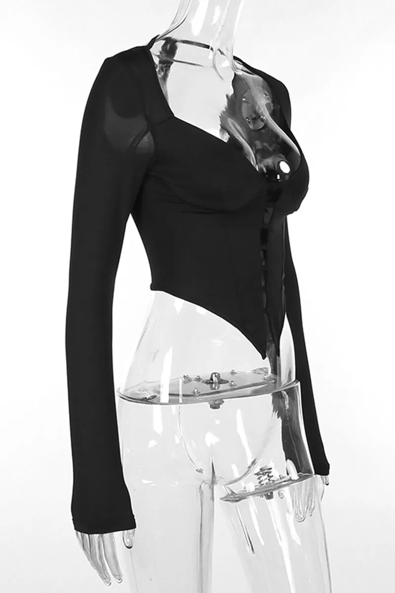 TI0603 Square Neck Cutout Crop Shirt