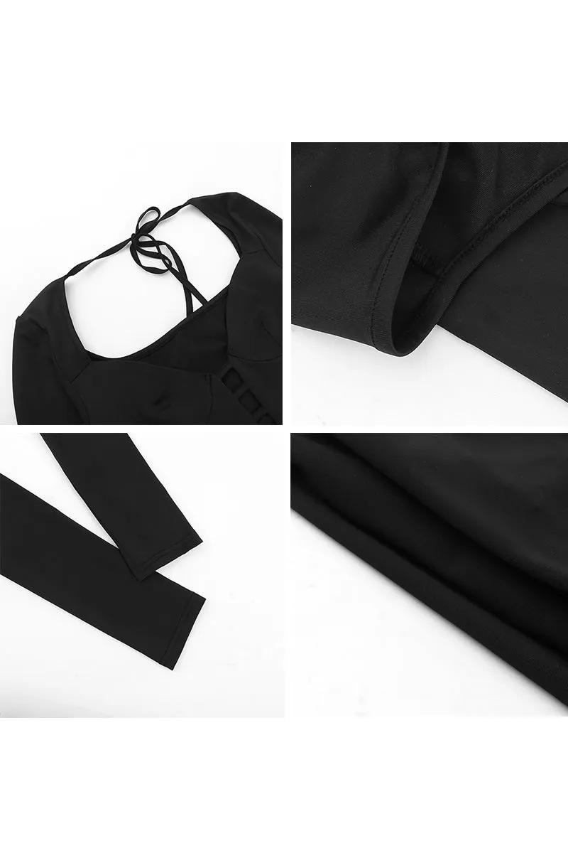 TI0603 Square Neck Cutout Crop Shirt