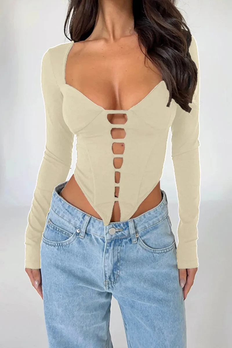 TI0603 Square Neck Cutout Crop Shirt