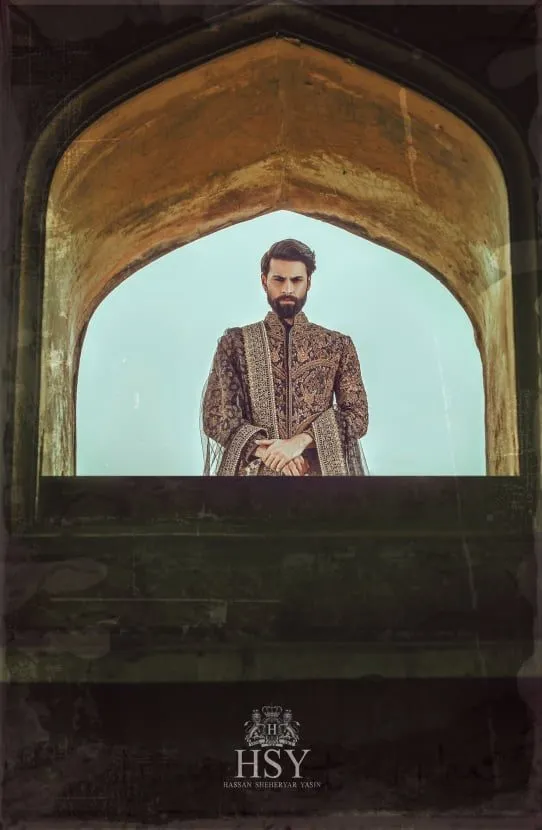 Traditional Midnight Blue Heavily Embellished Pakistani Groom Sherwani