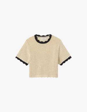 Trovata Jules Sweater T-shirt in Antique White with Black Trim
