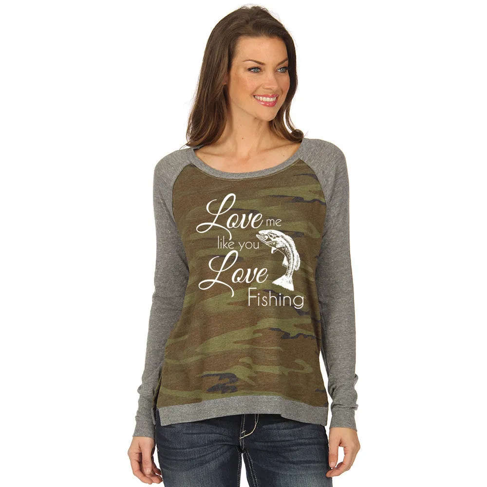 Tshirts, tank, long sleeve and hats {Love me like you love fishing} Camoflauge greens. Fish.