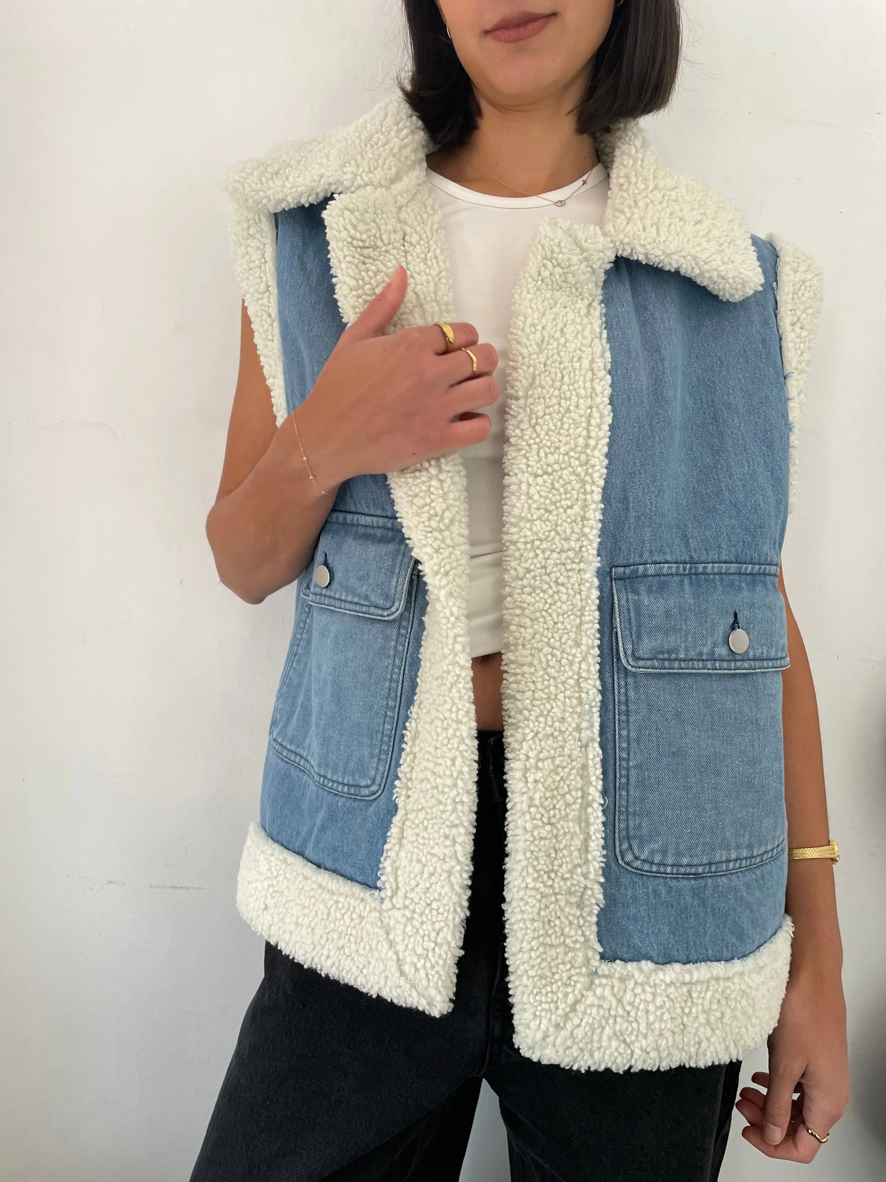 Tyra Denim Sherpa Vest