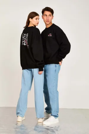 Unisex Sweat Shirt  Loose Fit Printed Hoodie Black