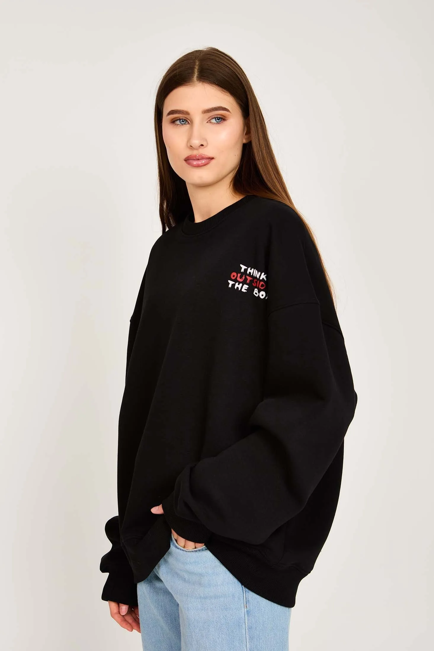 Unisex Sweat Shirt  Loose Fit Printed Hoodie Black