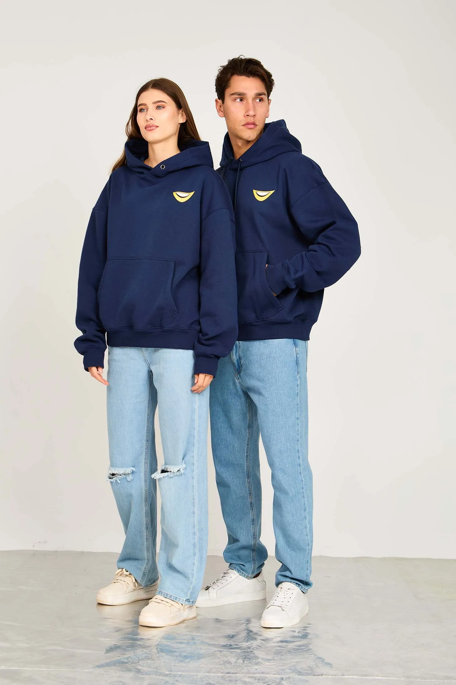 Unisex Sweat Shirt  Loose Fit Printed Hoodie Navy