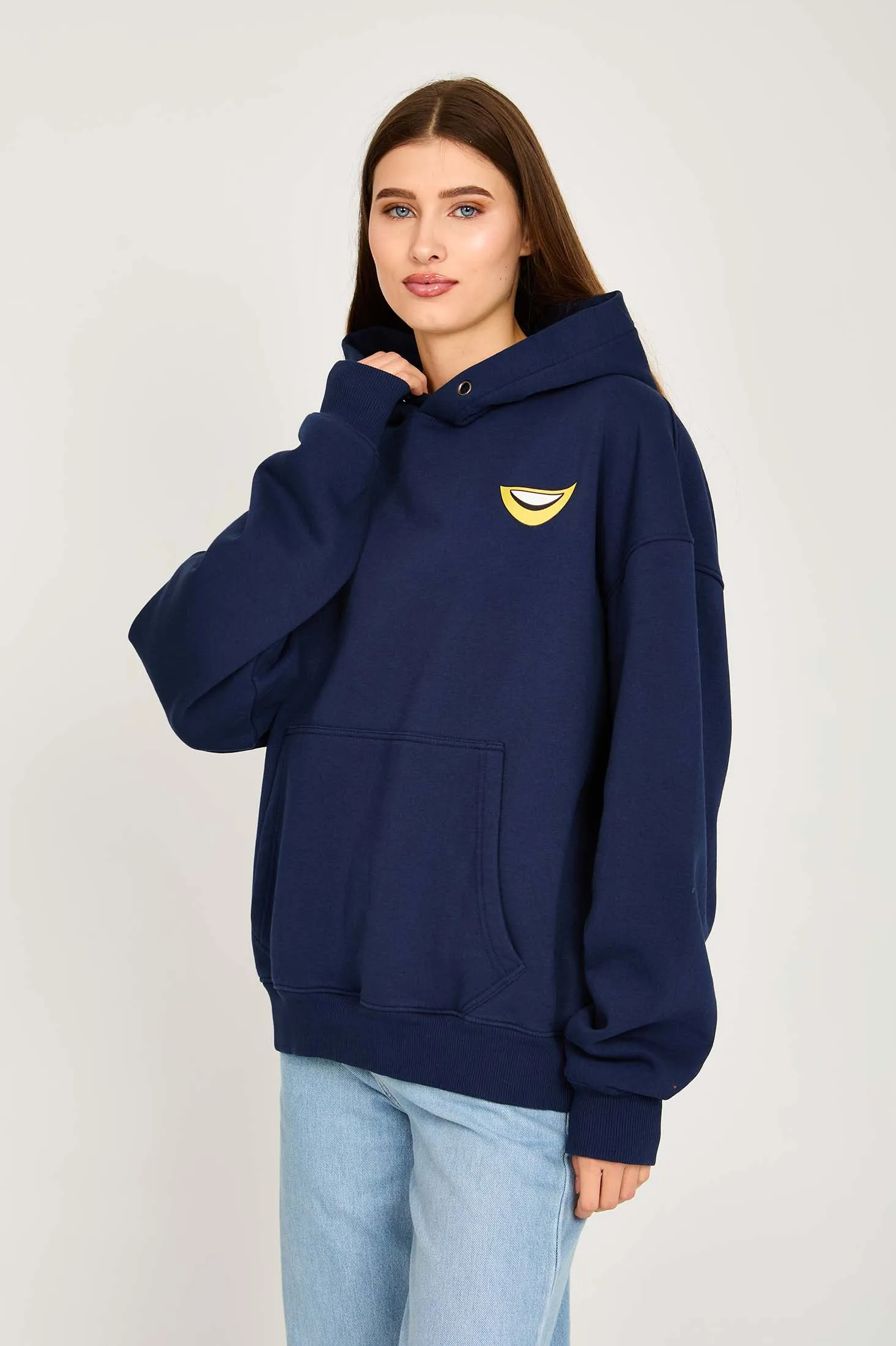 Unisex Sweat Shirt  Loose Fit Printed Hoodie Navy