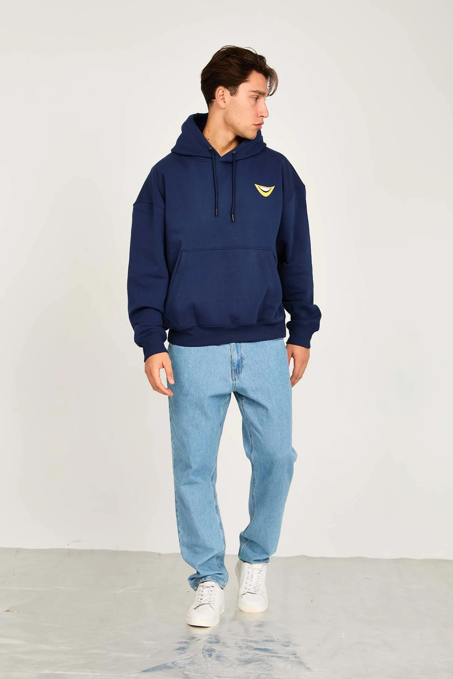 Unisex Sweat Shirt  Loose Fit Printed Hoodie Navy