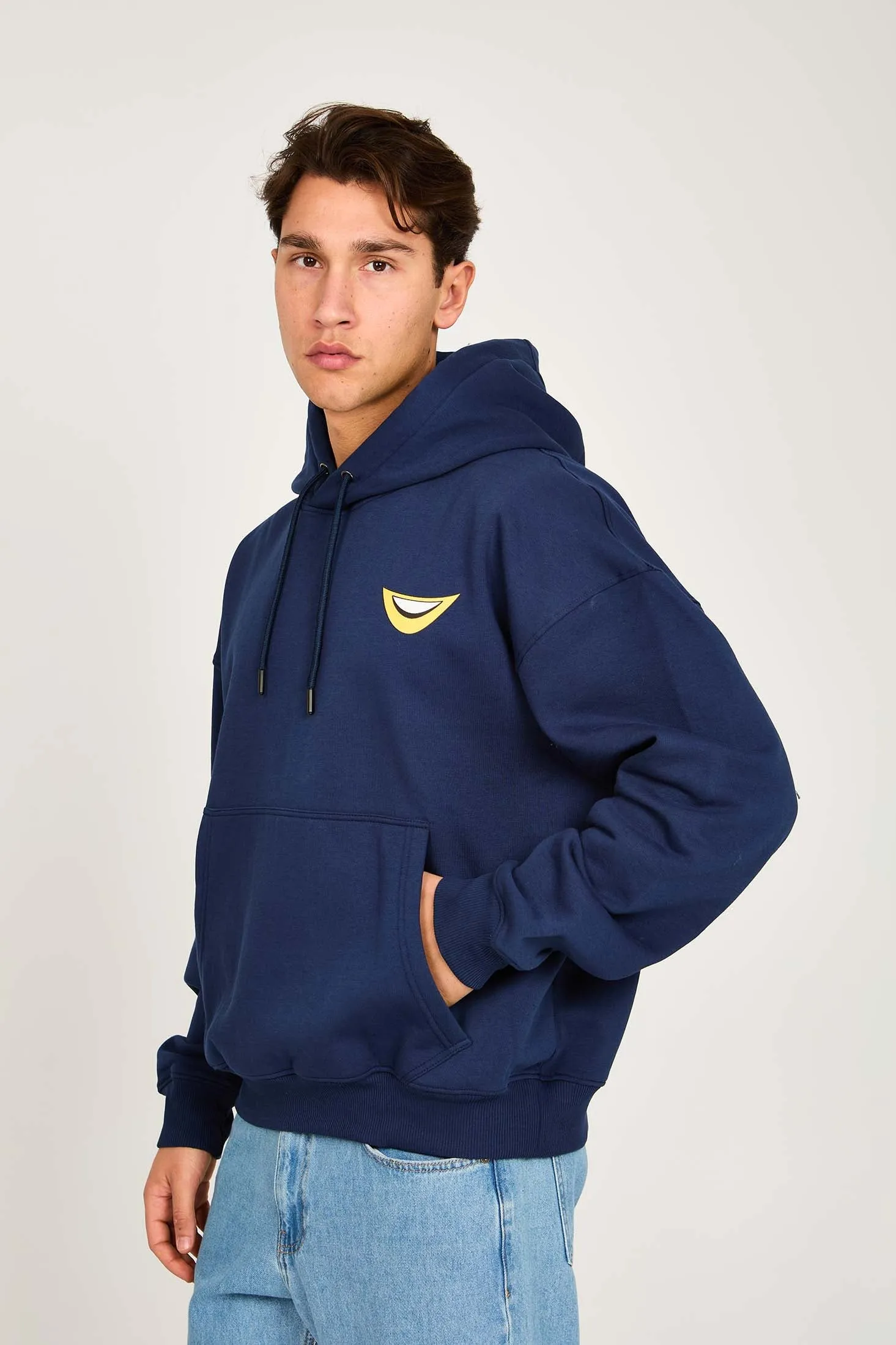 Unisex Sweat Shirt  Loose Fit Printed Hoodie Navy