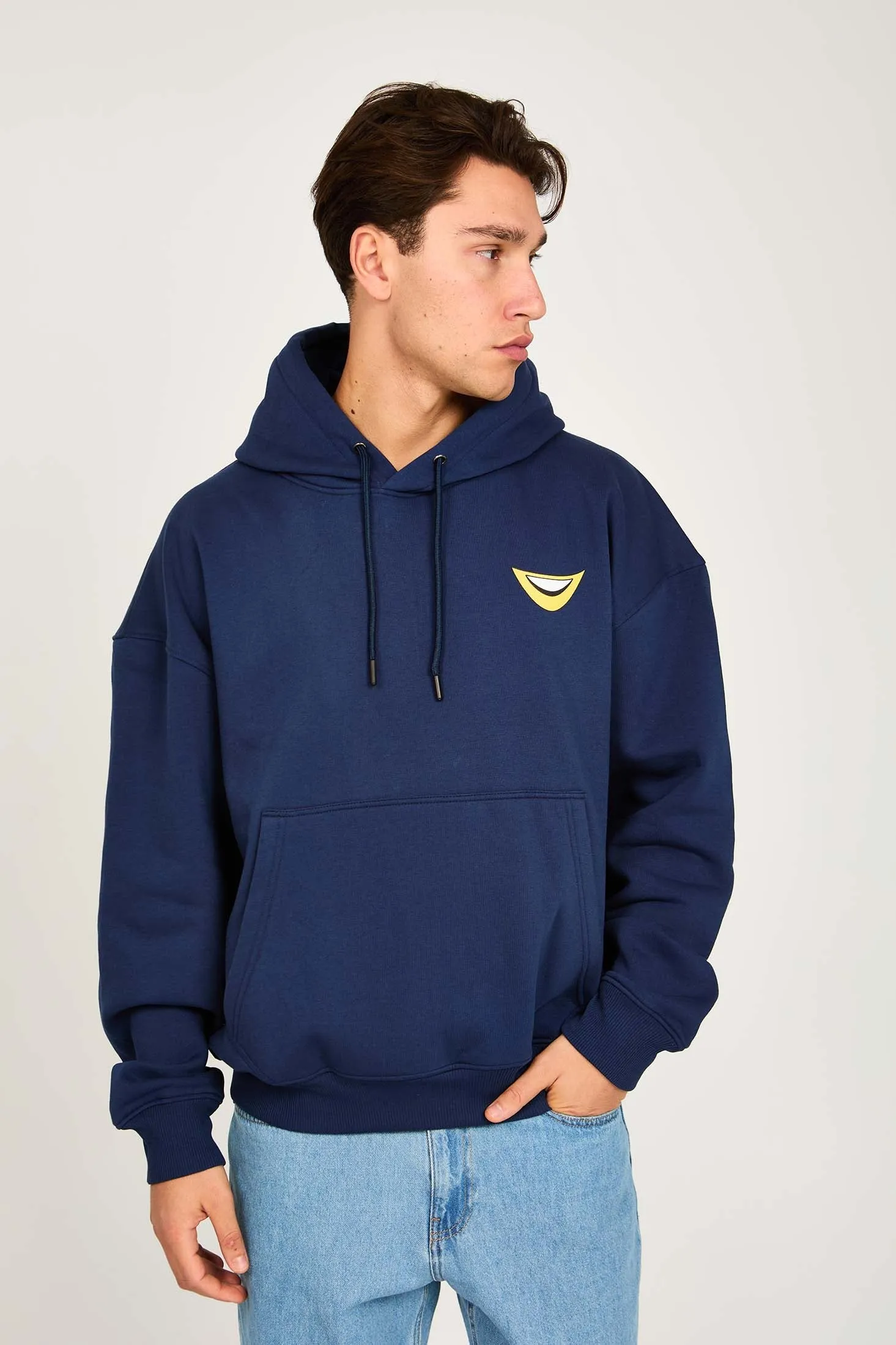 Unisex Sweat Shirt  Loose Fit Printed Hoodie Navy