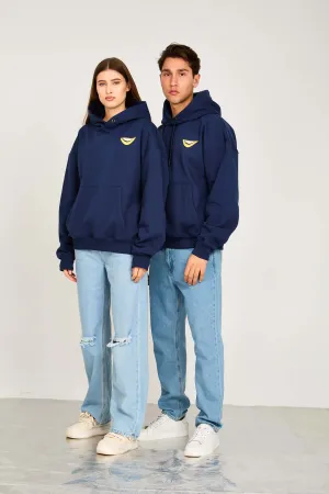 Unisex Sweat Shirt  Loose Fit Printed Hoodie Navy