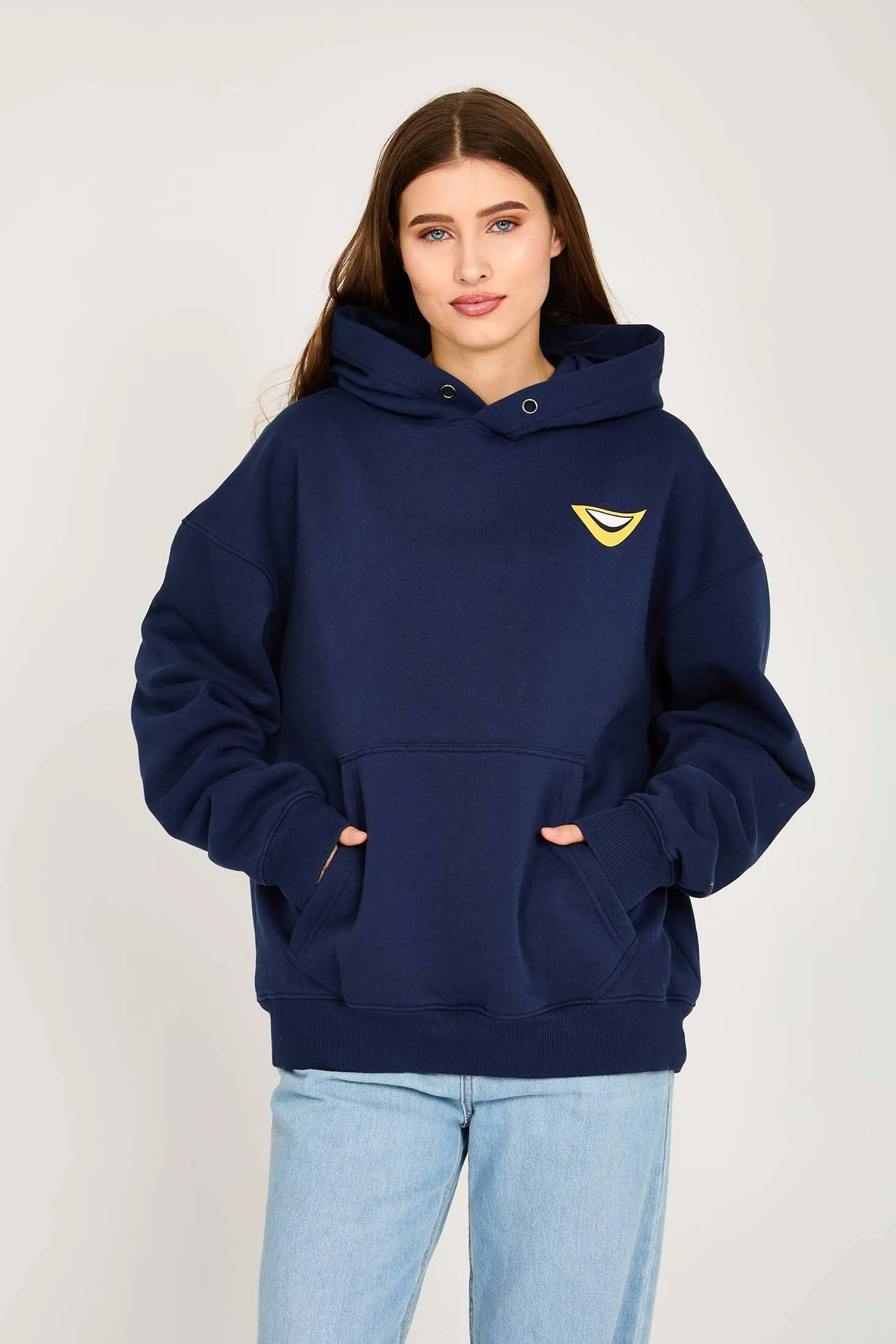 Unisex Sweat Shirt  Loose Fit Printed Hoodie Navy