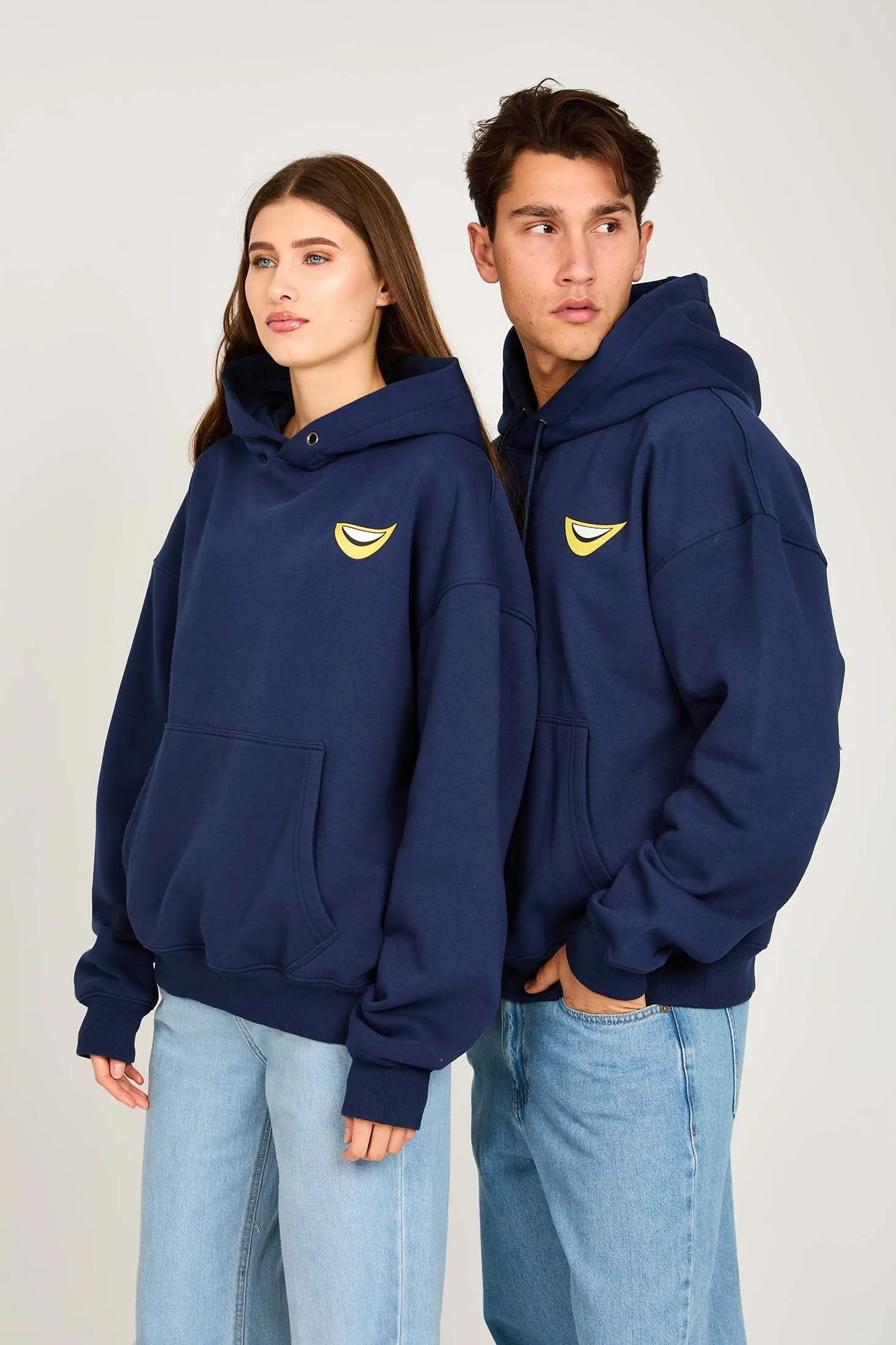 Unisex Sweat Shirt  Loose Fit Printed Hoodie Navy
