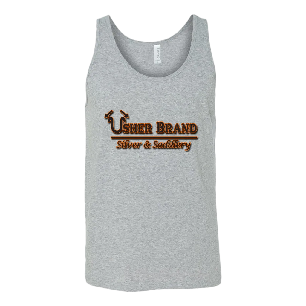Usher Brand Tank Top Black & Orange Lettering