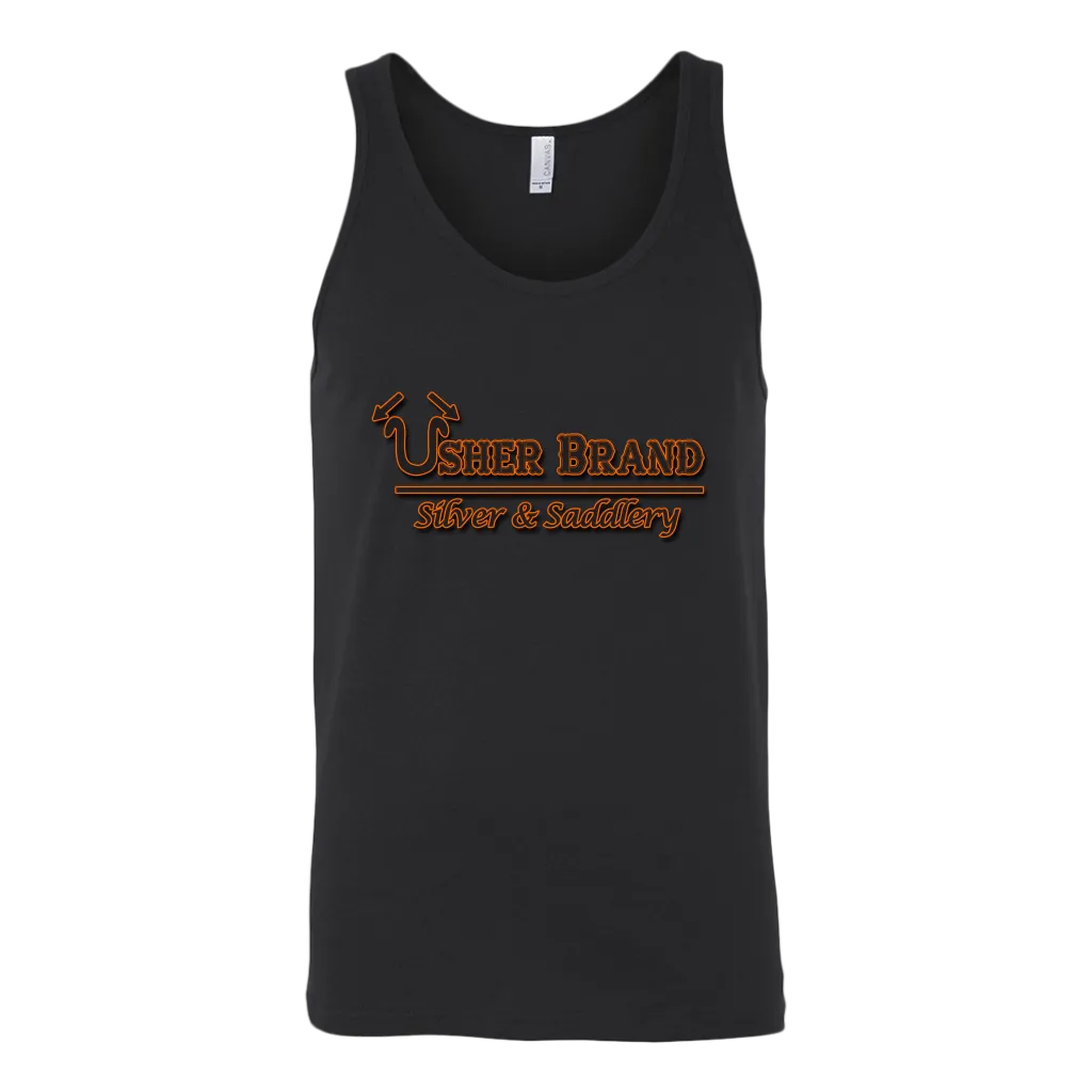 Usher Brand Tank Top Black & Orange Lettering