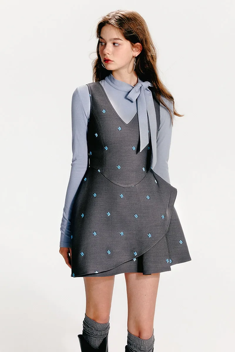 V-Neck Waist Bud Vest Dress