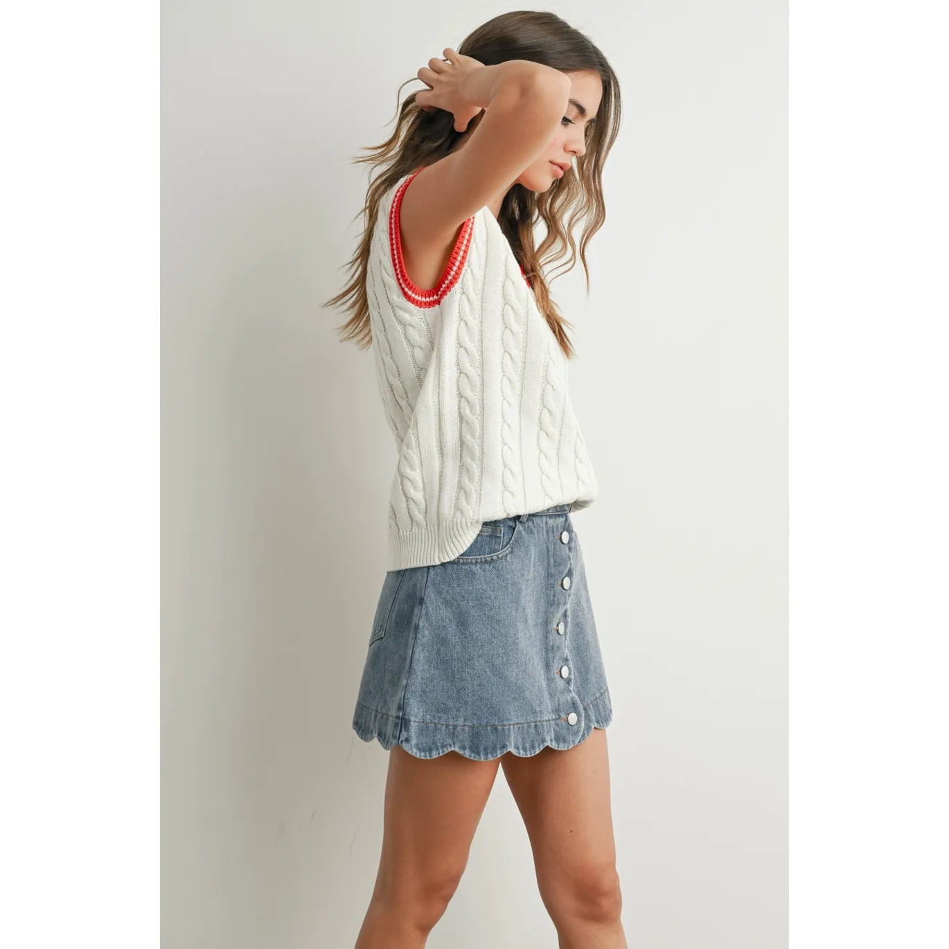 Varsity Charm Cable Knit Vest- GREEN