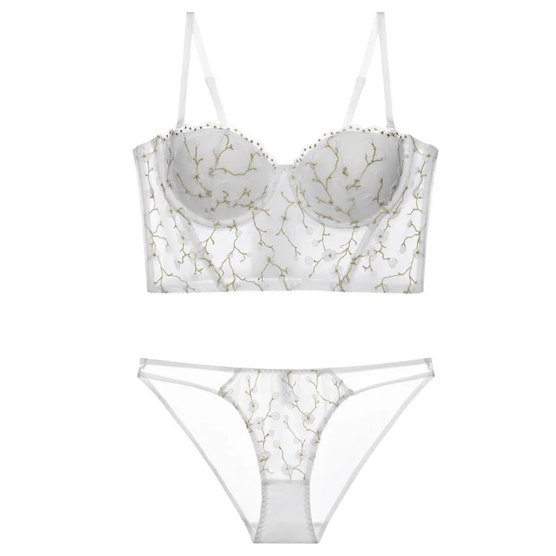 Vintage Embroidered Lingerie Thin Push Up Bra