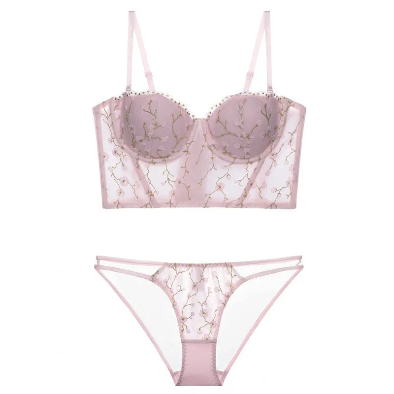 Vintage Embroidered Lingerie Thin Push Up Bra