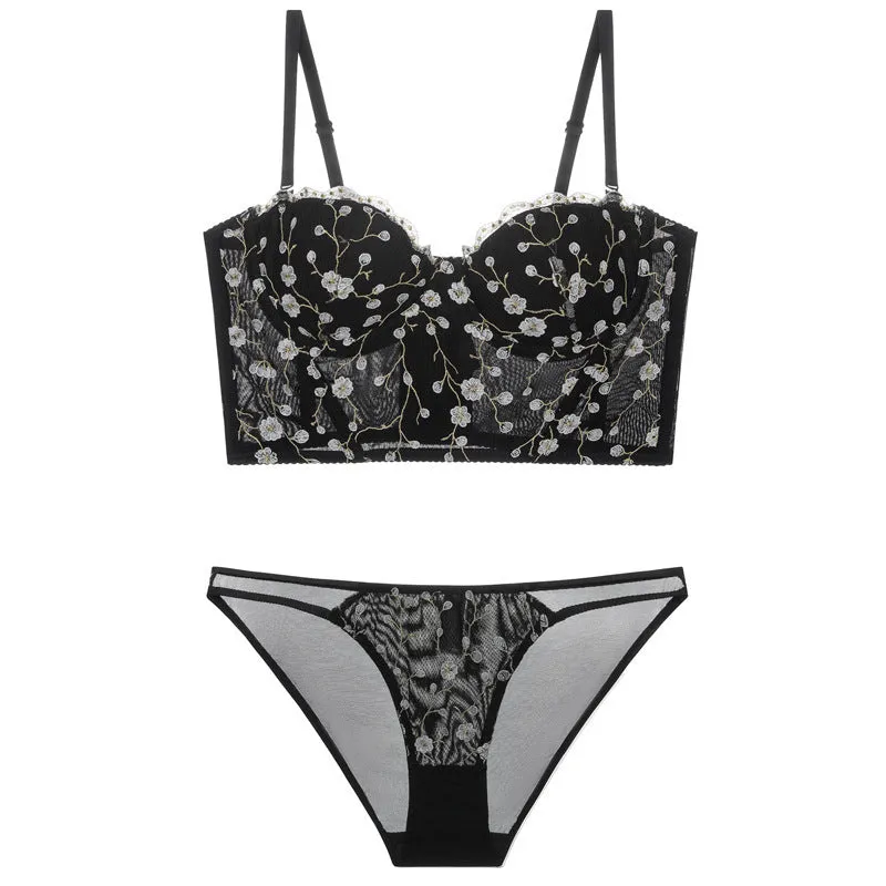 Vintage Embroidered Lingerie Thin Push Up Bra