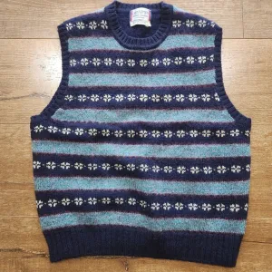 Vtg Nordstrom Women Wool Shetland Striped Sweater Vest Lrg Academia Classic Prep