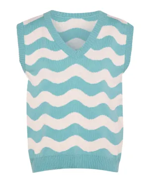 Waves Vest Wool & Cashmere Blue & White