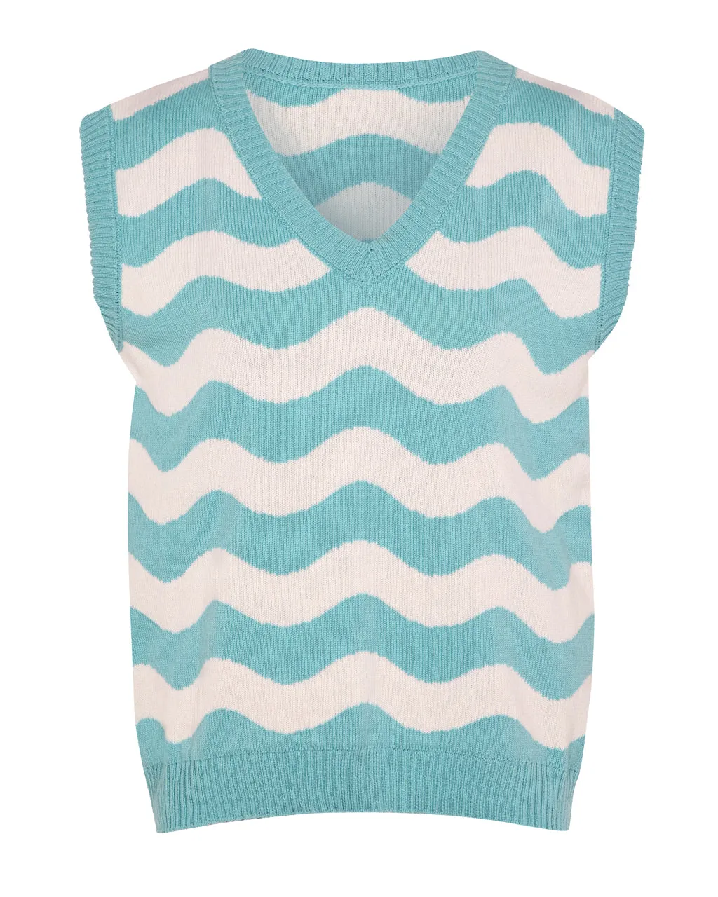 Waves Vest Wool & Cashmere Blue & White