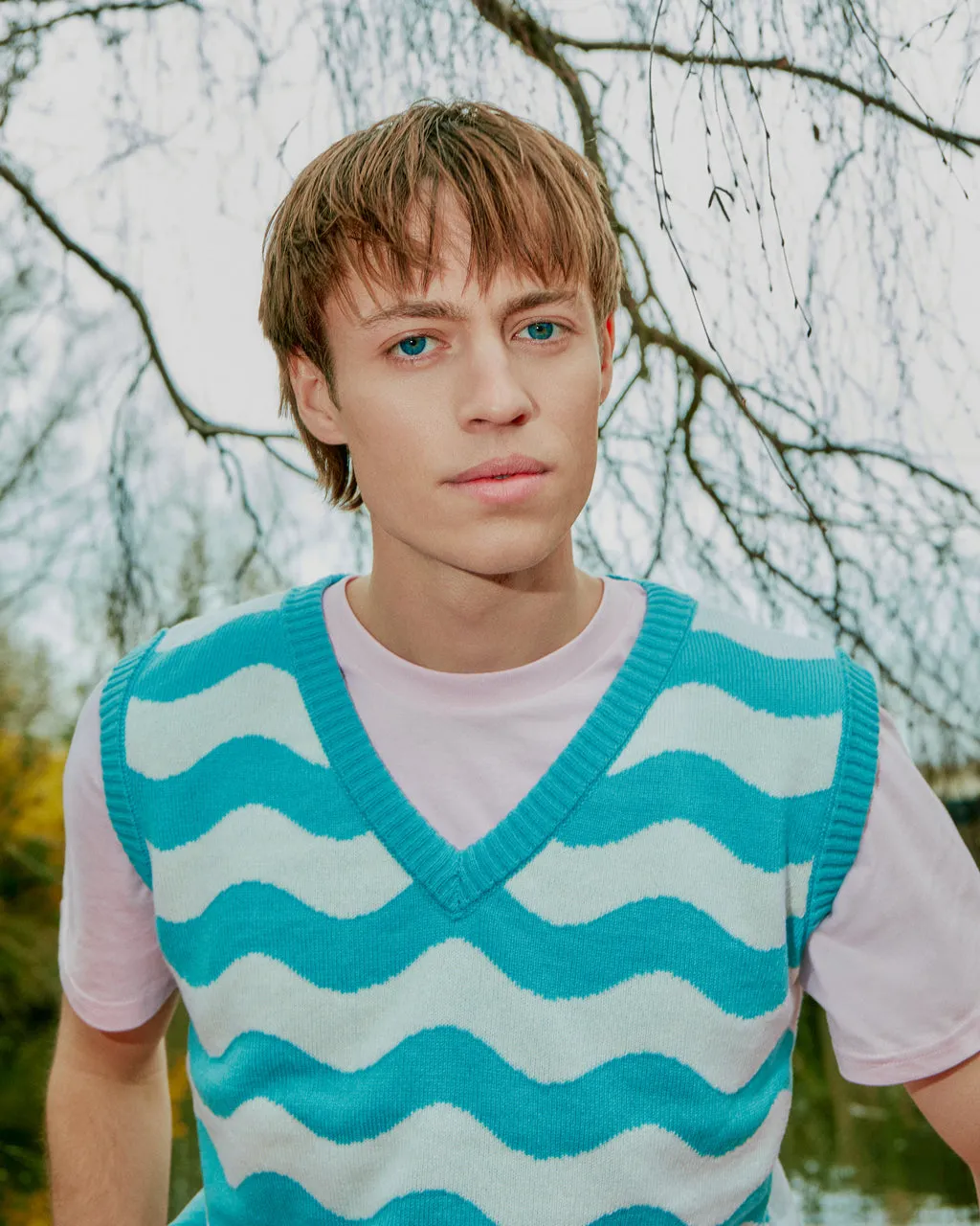 Waves Vest Wool & Cashmere Blue & White