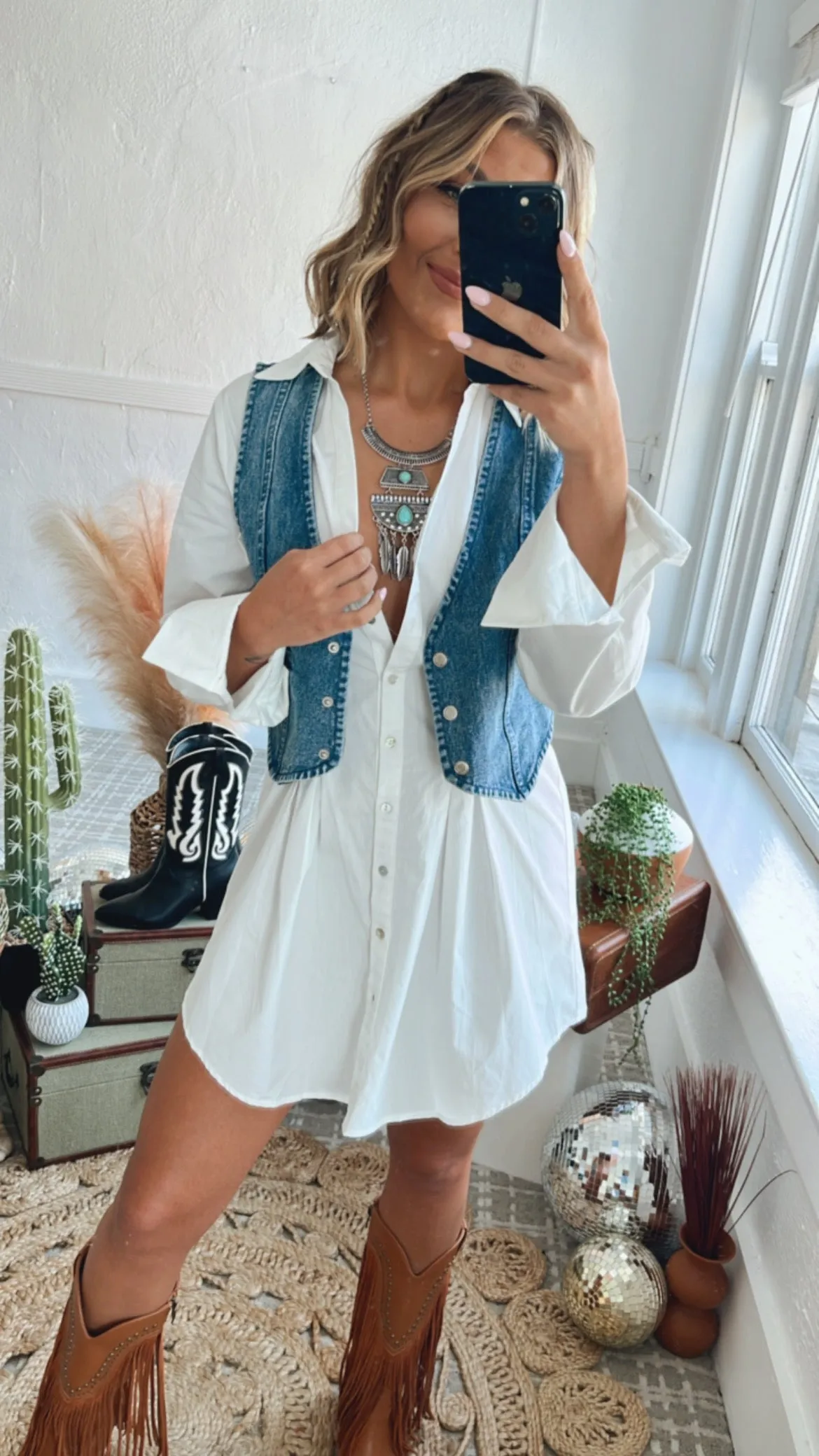 Western Vintage Washed Denim Vest