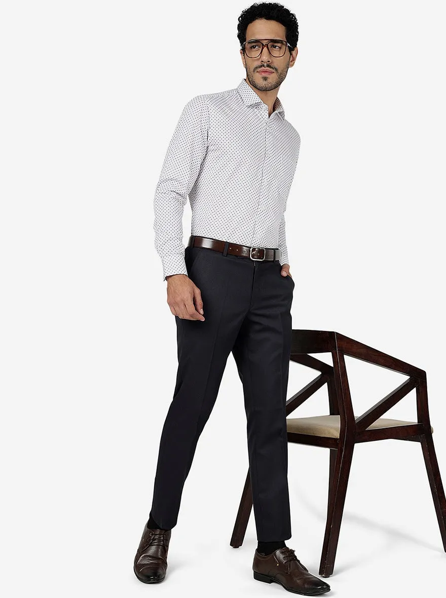 White & Blue Printed Slim Fit Formal Shirt | Metal