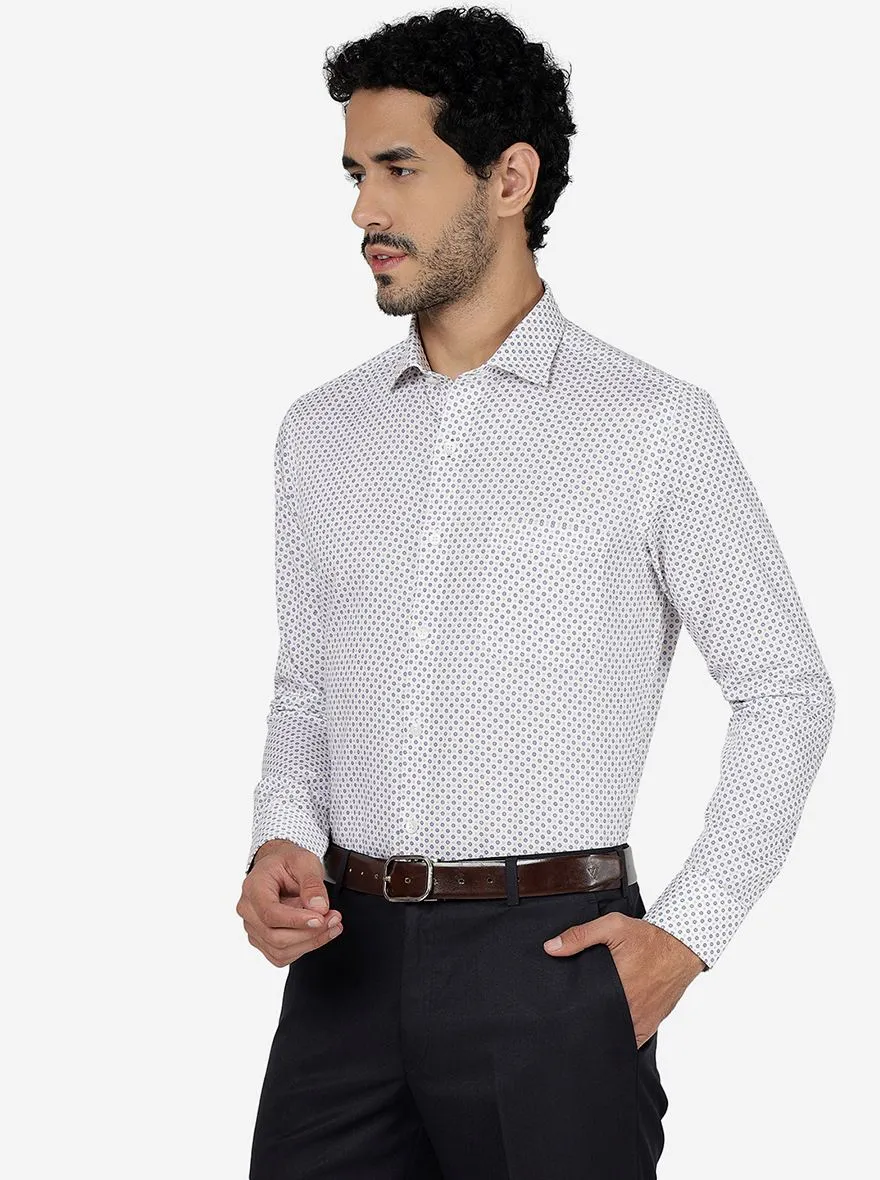 White & Blue Printed Slim Fit Formal Shirt | Metal