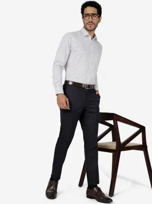 White & Blue Printed Slim Fit Formal Shirt | Metal