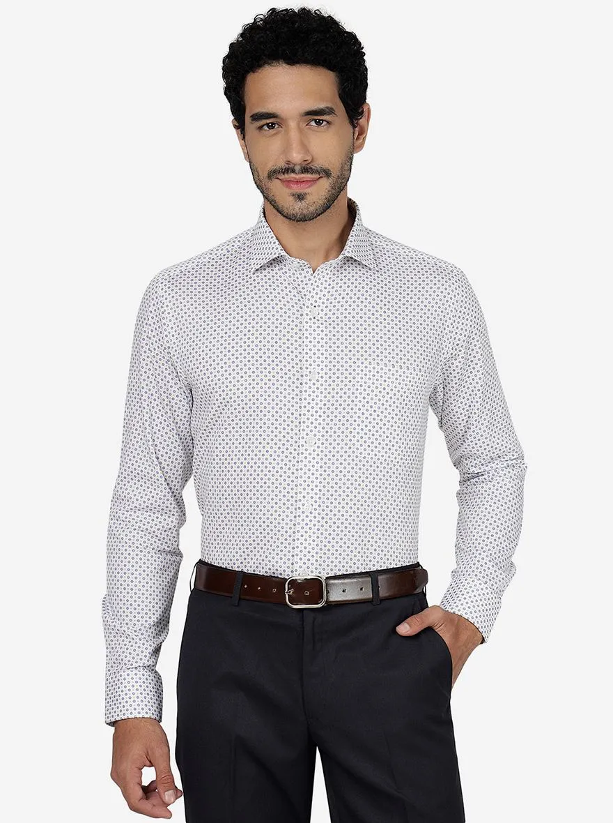 White & Blue Printed Slim Fit Formal Shirt | Metal