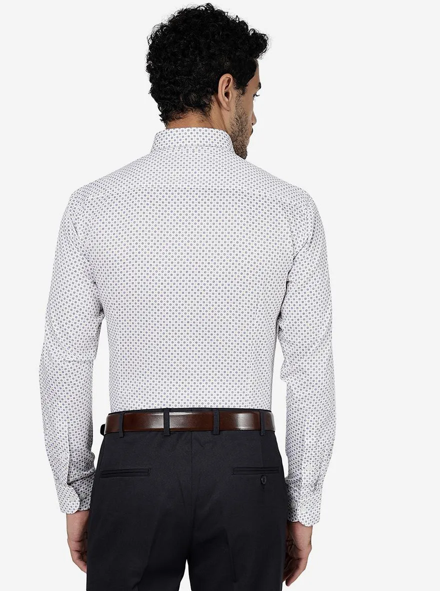 White & Blue Printed Slim Fit Formal Shirt | Metal