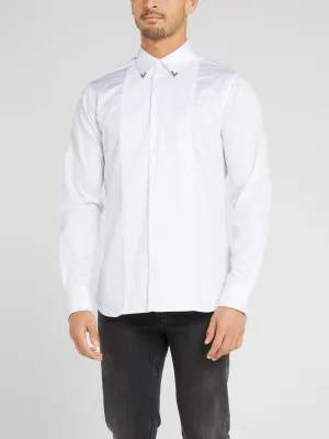 White Collar Tip Embellished Long Sleeve Shirt