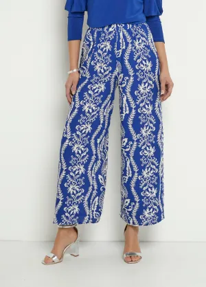 Wide-legged leaf print pants