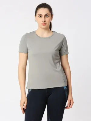Women Grey Solid Regular Fit Sports T-Shirt - Ventura Tee-GR