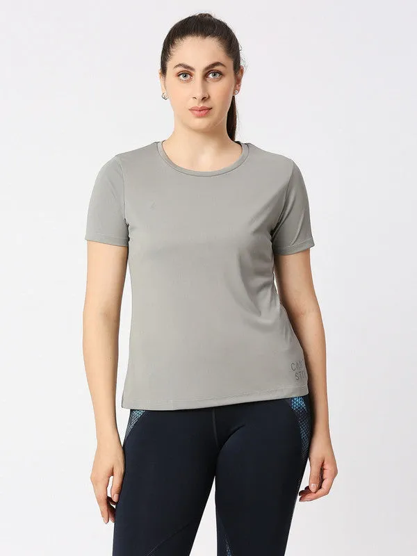 Women Grey Solid Regular Fit Sports T-Shirt - Ventura Tee-GR