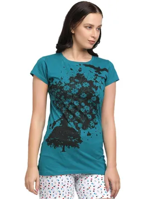 Women Sea Green Regular Fit Solid Top - CREW NECK TEE PRINT-SG