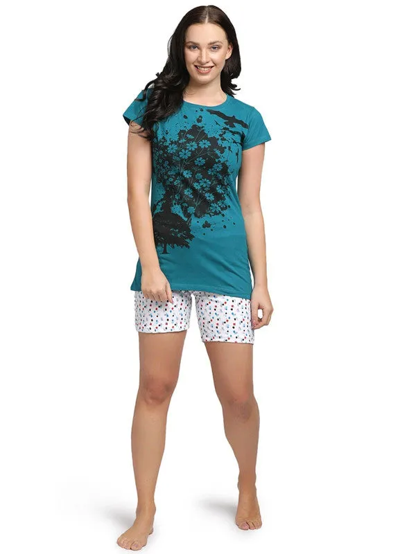 Women Sea Green Regular Fit Solid Top - CREW NECK TEE PRINT-SG