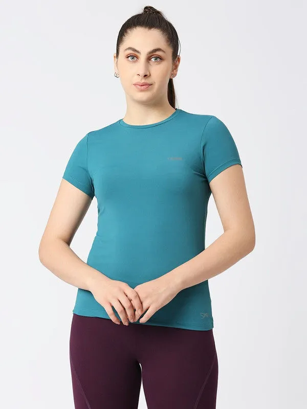 Women Sea Green Regular Fit Solid Top - FLY TECH TEE-SG